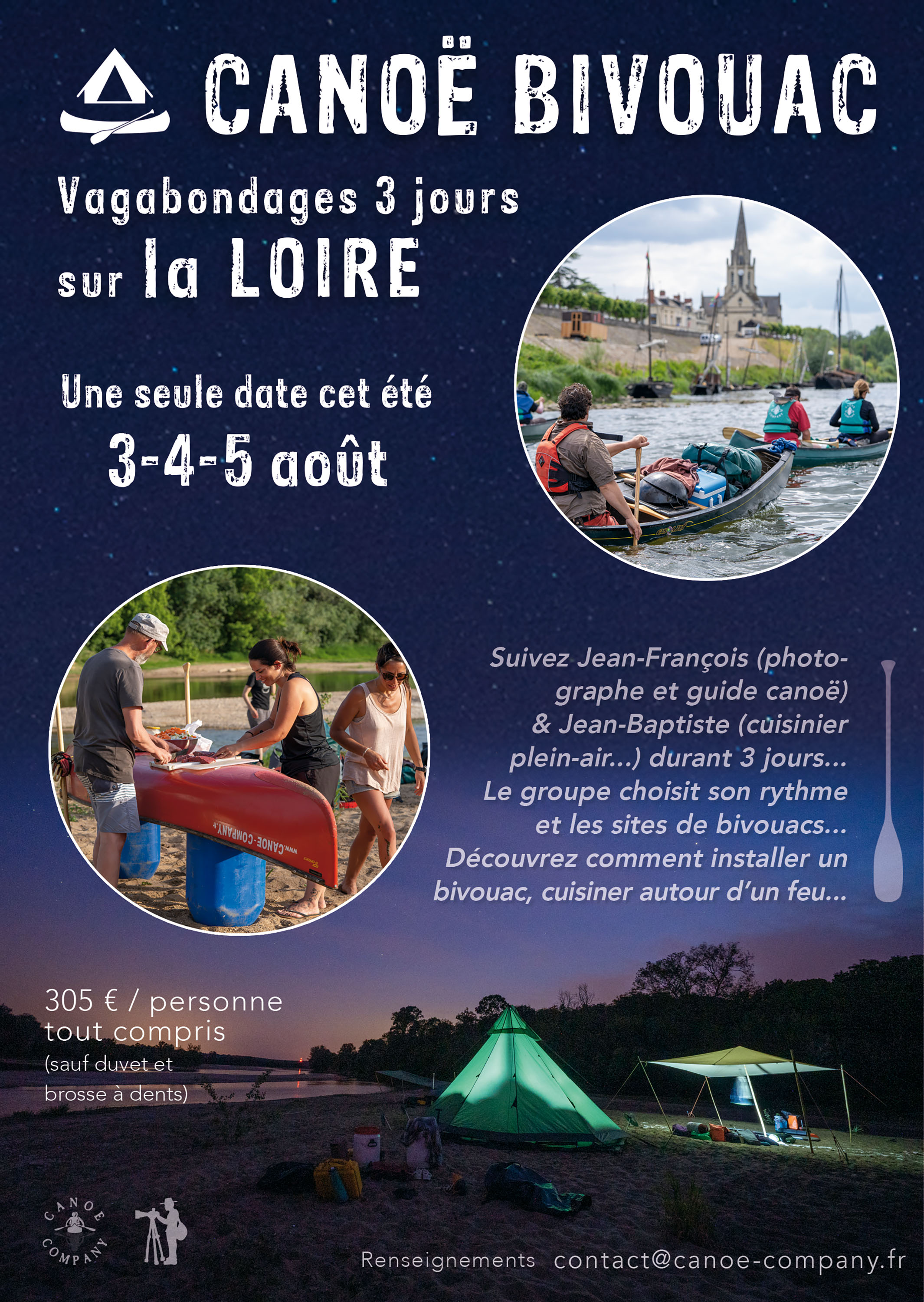 Vagabondage canoe bivouac Loire